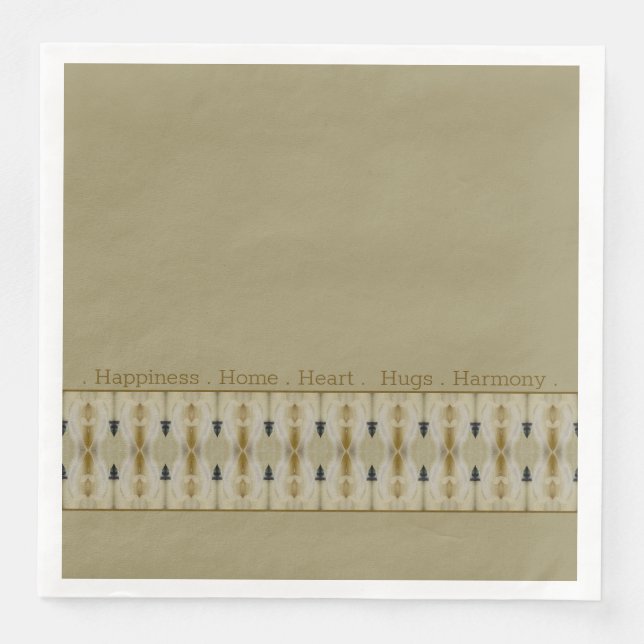 Beige With Patterned Accent Paper Dinner Napkins (Front)