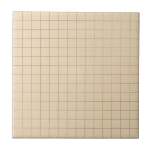 Beige with Pink & Purple Checkered Pattern Retro Ceramic Tile