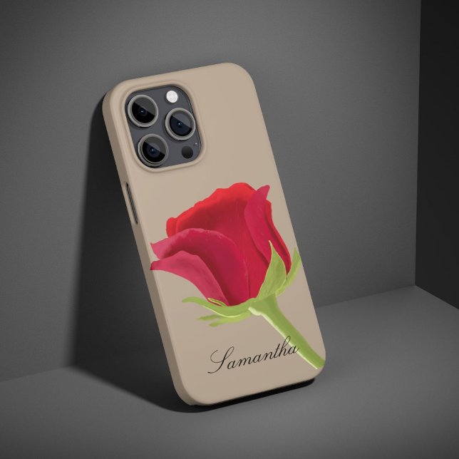 Beige with red rose iPhone case (Creator Uploaded)