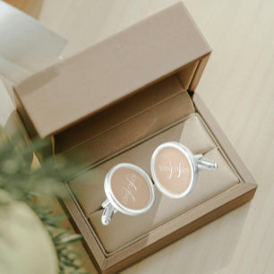 Beige with White Stylized Monogram Cufflinks