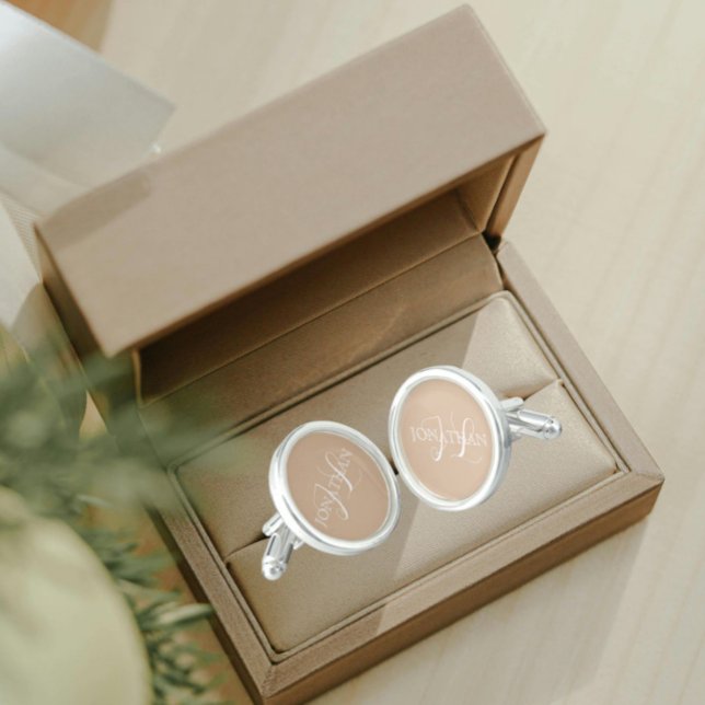 Beige with White Stylized Monogram Cufflinks (In Situ Box)