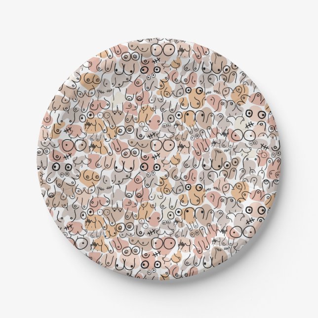beige woman fun breast paper plates (Front)
