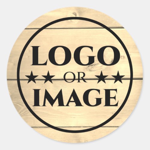 Beige Wood Grain Wooden Boards Logo Image Template Classic Round Sticker