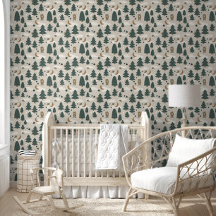 Beige Woodland Animal Kids Wallpaper