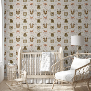 Beige Woodland Animal Wallpaper