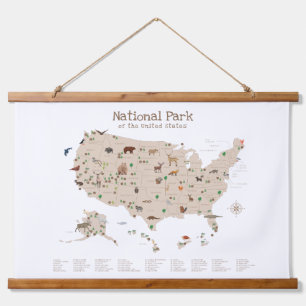 Beige Woodland National Parks Map Nursery Decor Hanging Tapestry