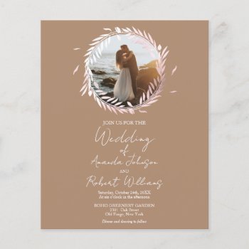 Beige Wreath Budget Photo Wedding Invitation by LitleStarPaper at Zazzle