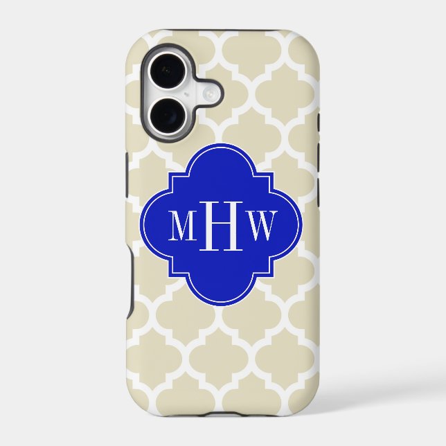 Beige Wt Moroccan #5 Royal Blue 3 Initial Monogram Iphone Case (Back)