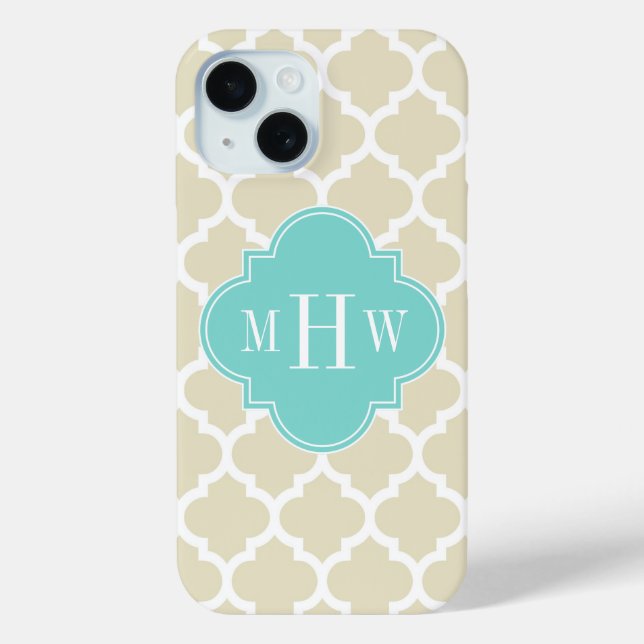 Beige, Wt Moroccan #5 Turquoise 3 Initial Monogram Case-Mate iPhone Case (Back)