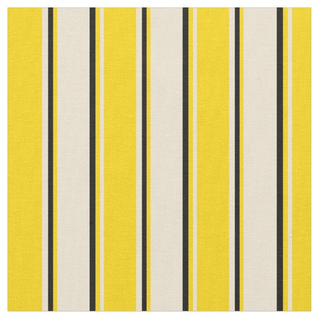 Beige, Yellow & Black Stripes Pattern Fabric (Close Up)