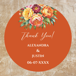 Beige Yellow Floral Italian Arch Wedding Thank You Classic Round Sticker