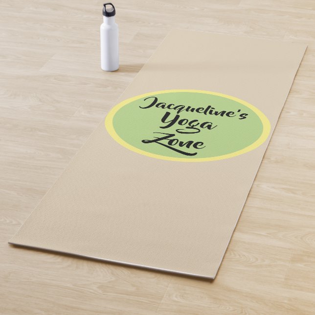 Beige Yellow Green Circle Name Yoga Mat (In Situ)