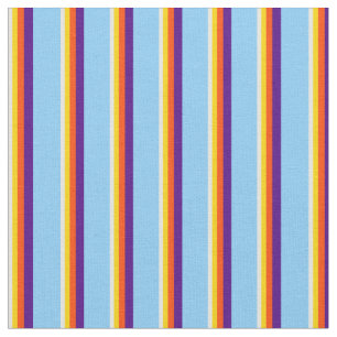 Beige, Yellow, Red, Indigo & Light Sky Blue Lines Fabric