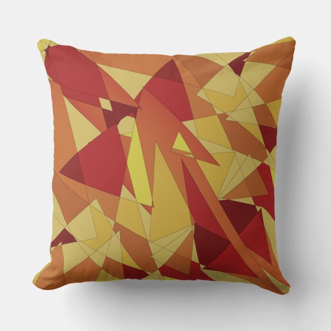 Beige, yellow, red triangles and spotty geometric throw pillow (Front)