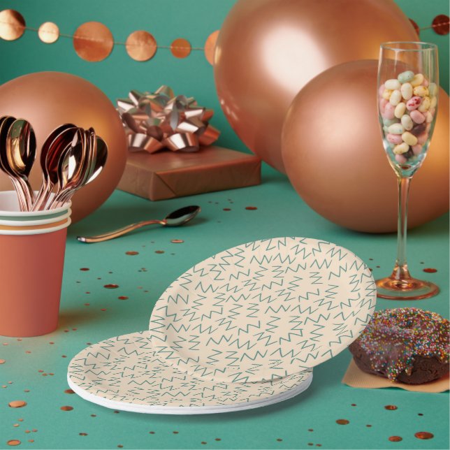 Beige Zig Zag Trendy and Elegant Disposable  Paper Plates (Multi)