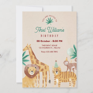 Beige zoo birthday invitation