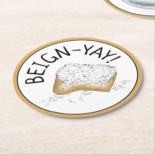 Beign_Yay New Orleans NOLA Beignet Pastry Foodie Round Paper Coaster