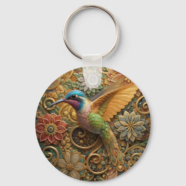 Beija-Flor em Flores Ornamentais Keychain (Front)