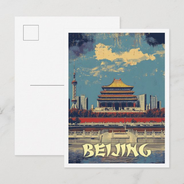 Beijing China Art Vintage Travel Illustration Postcard (Front/Back)