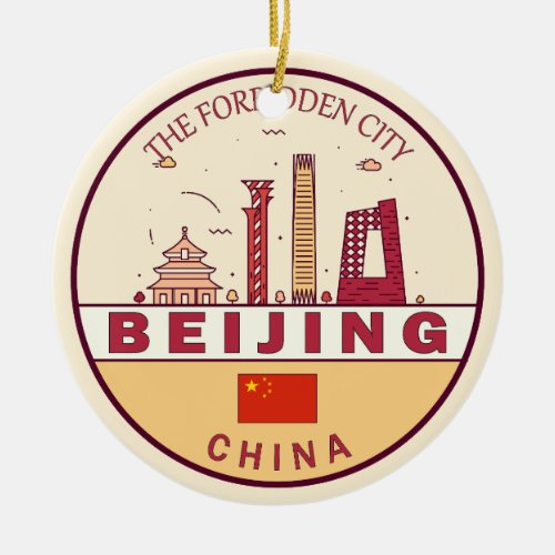 Beijing China City Skyline Emblem Ceramic Ornament
