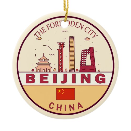 Beijing China City Skyline Emblem Ceramic Ornament