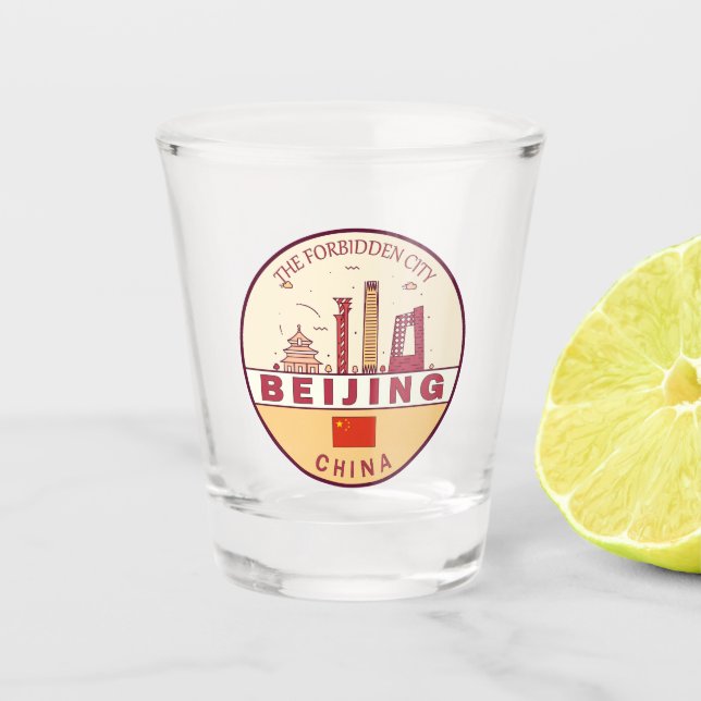 Beijing China City Skyline Emblem Shot Glass (Front)