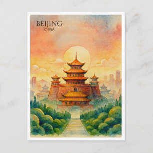 Beijing China Forbidden City Watercolor  Holiday Postcard