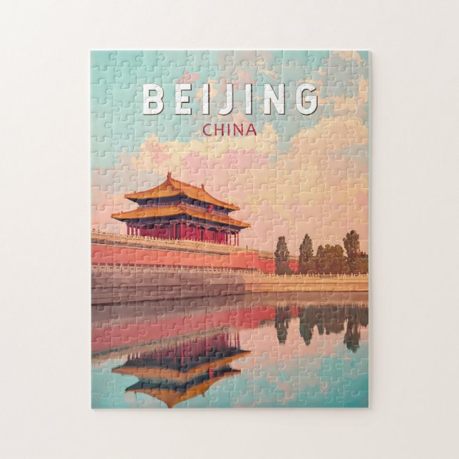 Beijing China Illustration Travel Art Vintage Jigsaw Puzzle (Vertical)