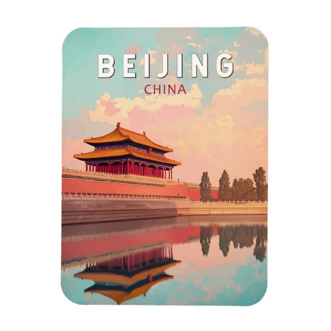 Beijing China Illustration Travel Art Vintage Magnet (Vertical)