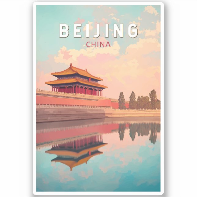 Beijing China Illustration Travel Art Vintage Sticker (Front)