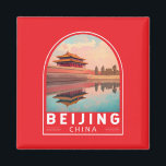 Beijing China Travel Art Emblem Magnet<br><div class="desc">Beijing retro vector travel design. Beijing,  the capital of China,  is a city rich in imperial history,  modern innovation,  and cultural depth. Home to iconic landmarks like the Forbidden City,  the Great Wall,  and Tiananmen Square.</div>