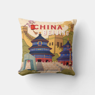 Beijing China Travel Poster Asian City Wall Art Throw Pillow