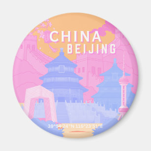 Beijing China Travel Poster Pink & Blue Pastel Magnet