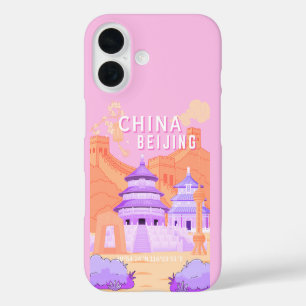 Beijing China Travel Poster   Pink & Lavender Art iPhone 16 Case
