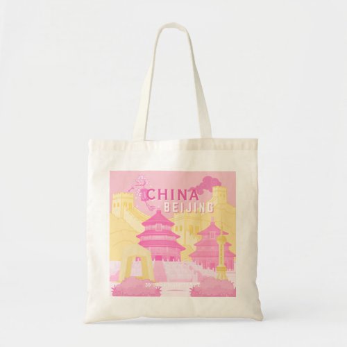 Beijing China Travel Poster | Pink & Yellow Art Tote Bag