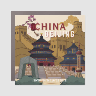 Beijing China Travel Poster Vintage Illustration Car Magnet