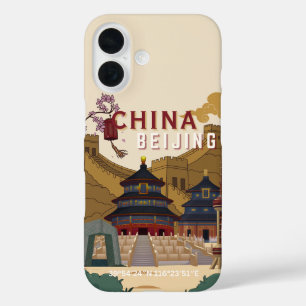 Beijing China Travel Poster Vintage Illustration iPhone 16 Case