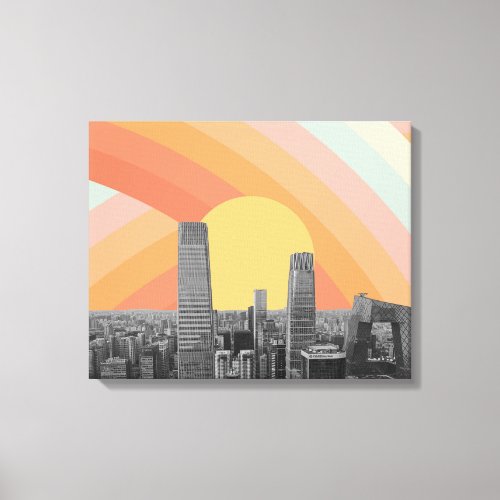 Beijing City Skyscrapers Rainbow Canvas Print