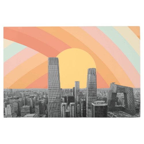 Beijing City Skyscrapers Rainbow Metal Print