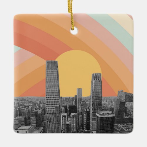 Beijing City Skyscrapers Rainbow Sky Ceramic Ornament