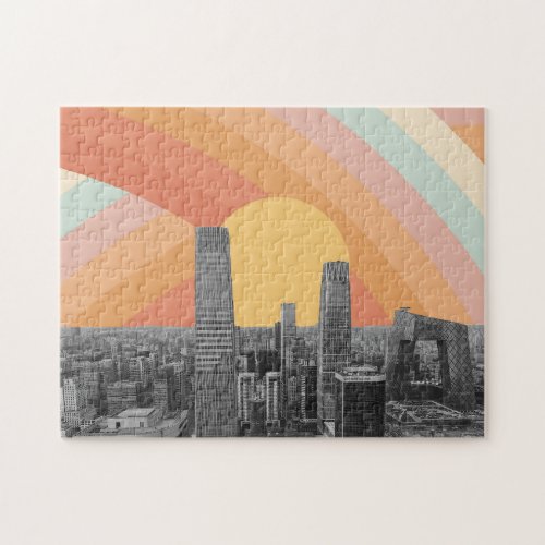 Beijing City Skyscrapers Rainbow Sky Jigsaw Puzzle