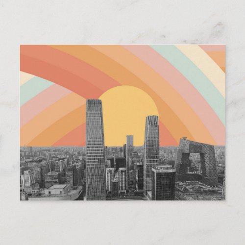 Beijing City Skyscrapers Rainbow Sky Postcard