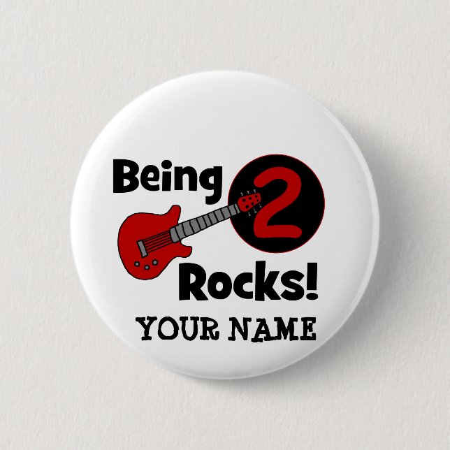 Being 2 Rocks! with Guitar Pinback Button (Front)