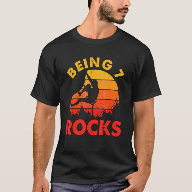 Being 7 Rocks Retro Climber Birthday T-Shirt (Front)