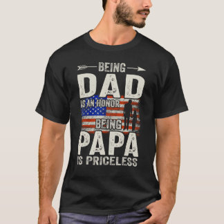 Being A Dad Papa  Retro  Fathers Day USA Flag T-Shirt