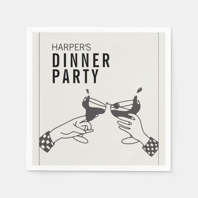 Being and Black Retro Illustration Dinner Party Napkins (Front)