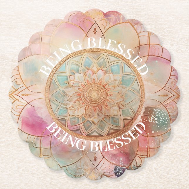 *~* BEING BLESSED AP2 SACRED Mandala  Paper Coaster (Front)