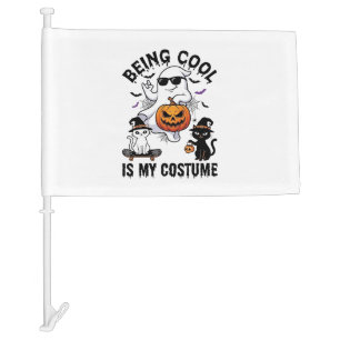 Being Cool Is Costume Halloween Ghost Pumpkin Cat_ Car Flag