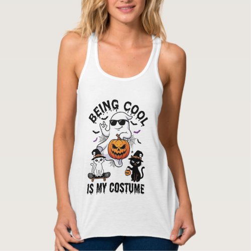 Being Cool Is Costume Halloween Ghost Pumpkin Cat_ Tank Top