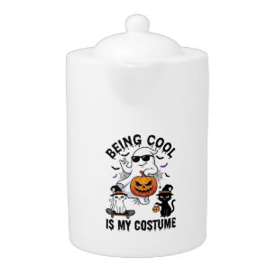 Being Cool Is Costume Halloween Ghost Pumpkin Cat_ Teapot